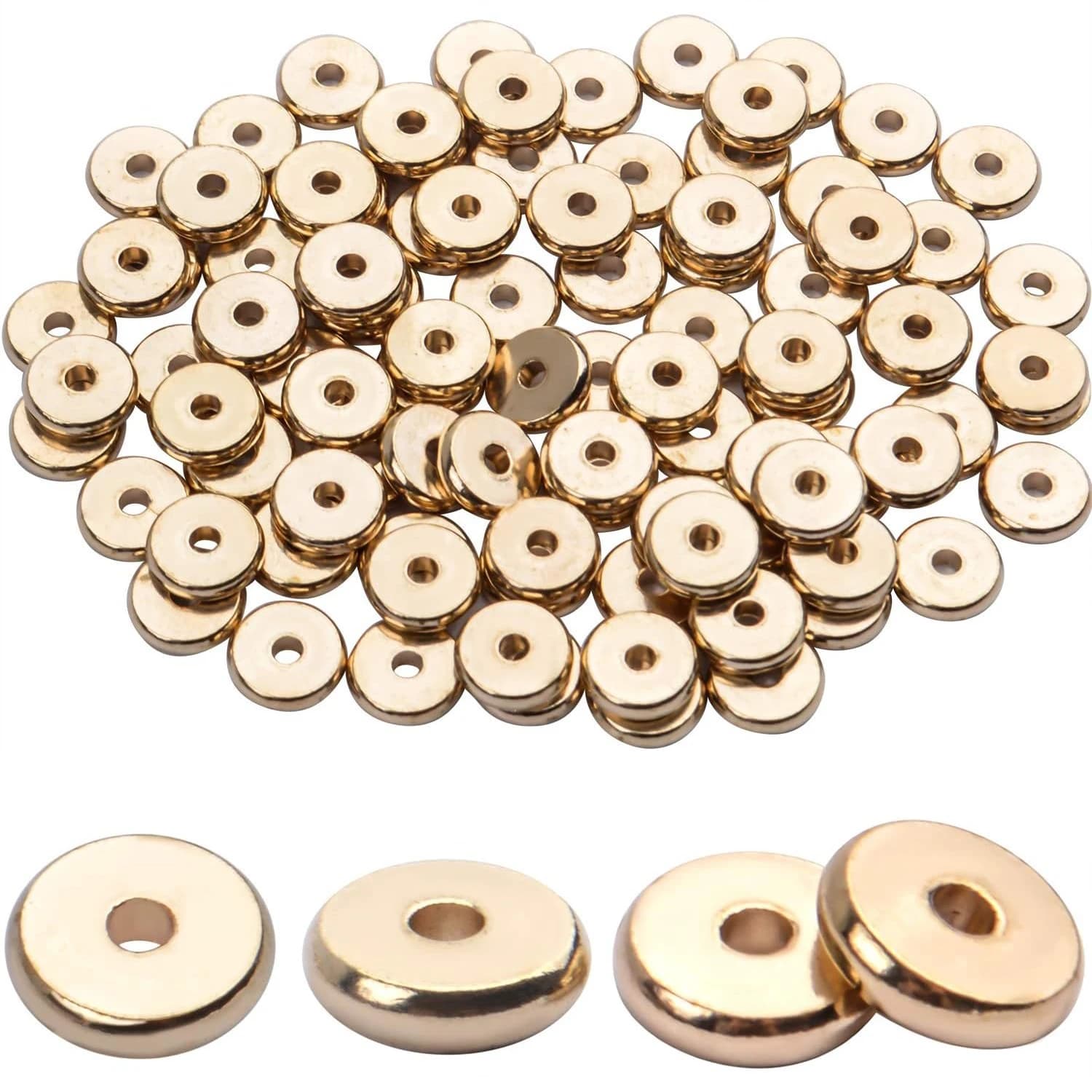 100 pz. Perline Distanziatrici Rotonde Piatte da 8 mm, Distanziatori a Disco, Perline Sciolte, Distanziatori in Metallo per Gioielli Fai da Te, Bracciali, Collane, Artigianato, Oro