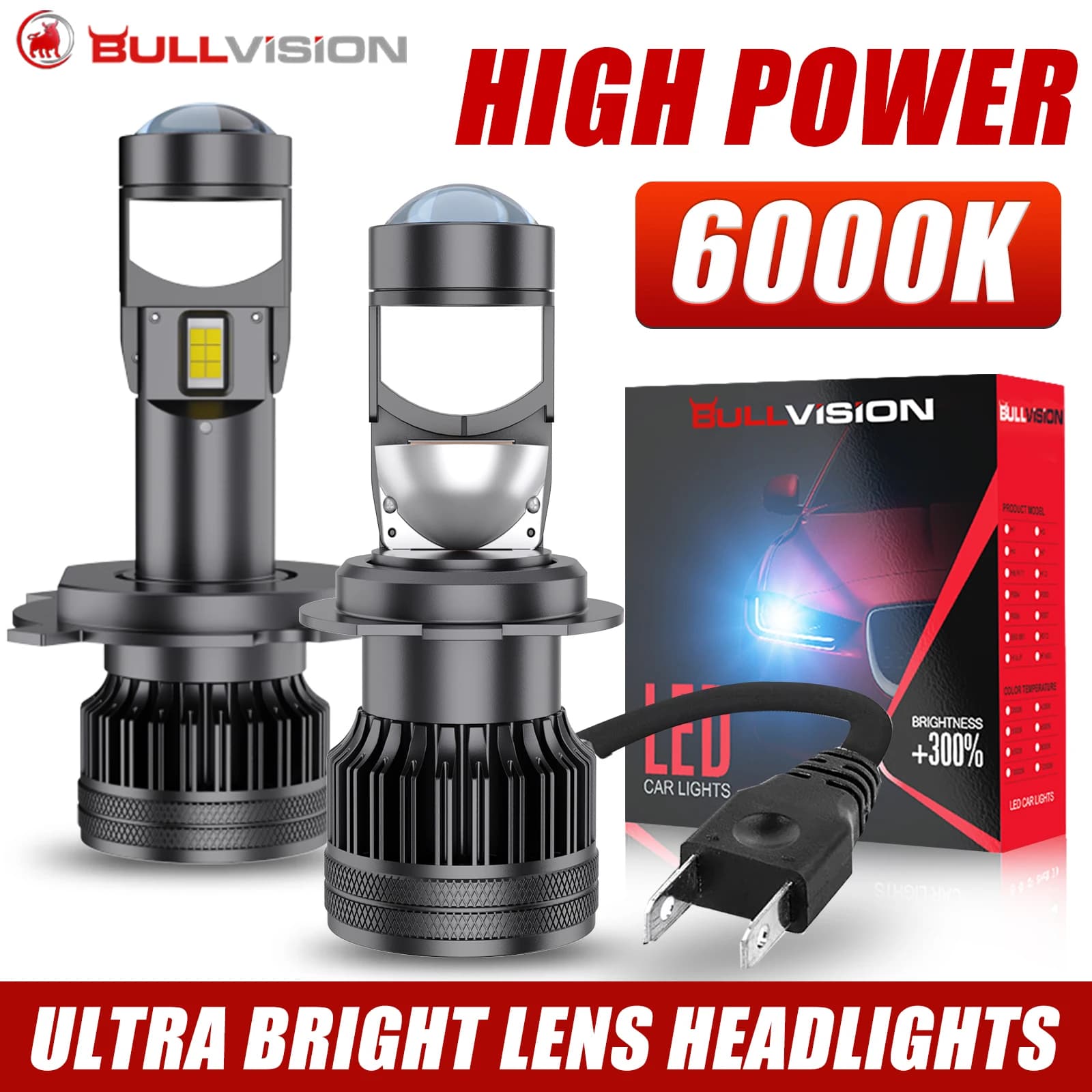 Bullvision H7 Canbus Car Headlight Mini Lens H8 H9 H11 9005 HB3 9006 HB4 H4 LED Projector Bulb 6500K Auto Motorcycle Mini Lens