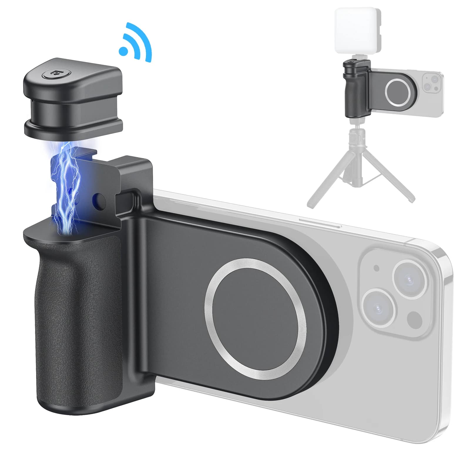 Impugnatura magnetica per telefono con impugnatura magnetica per otturatore con maniglia per telecomando Bluetooth portatile Magsafe con supporto per treppiede con vite da 1/4".