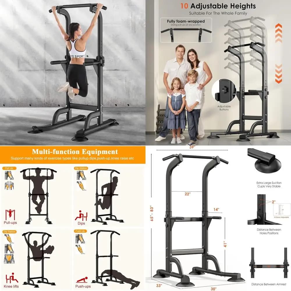 Power Tower Dip Station with Home Gym Traction Bar, Adjustable Height, Strength Training Equipment, Traction Station