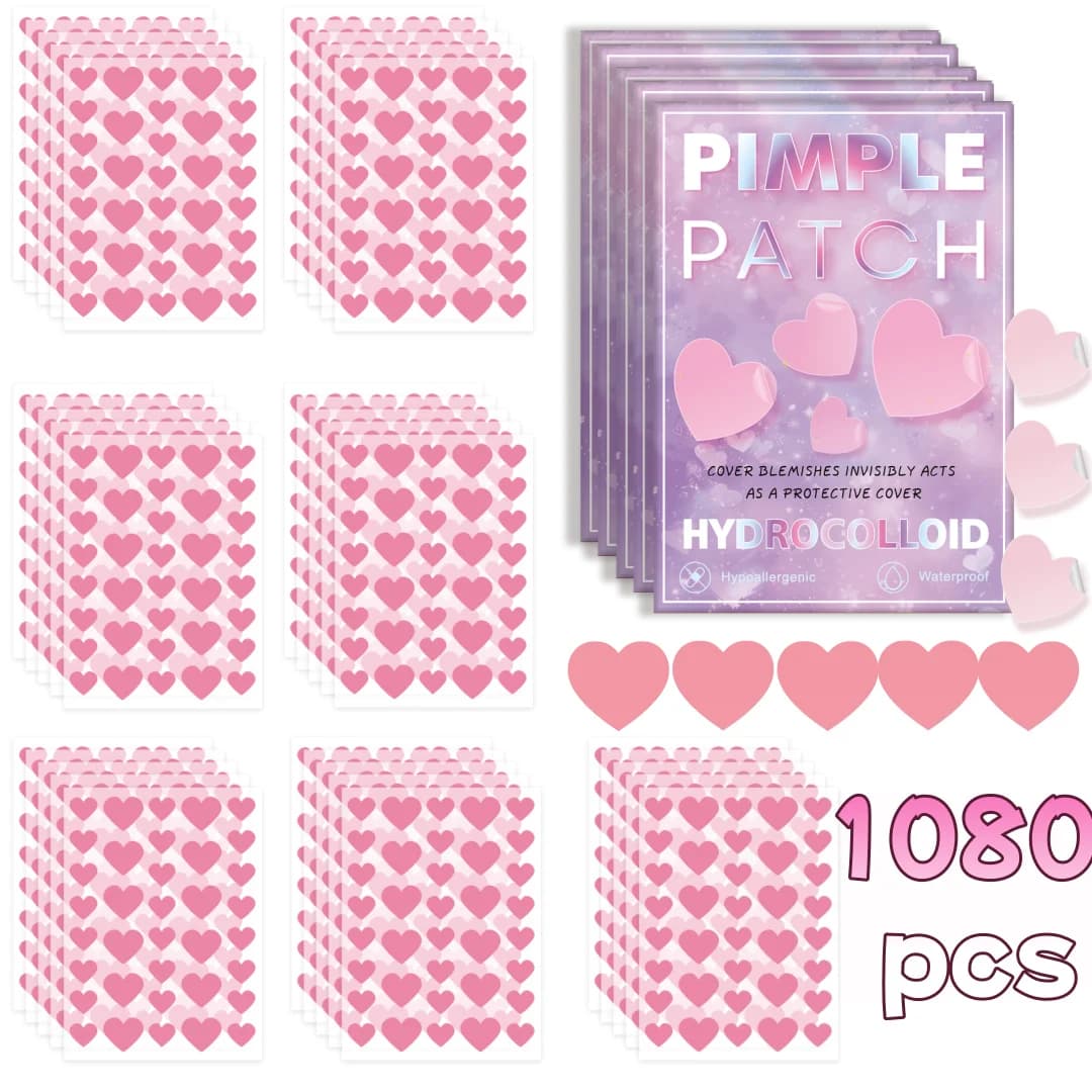 1080 pieces of pink patches for heart-shaped acne, patches for facial acne, patches for acne concealer and patches for pimples, ultra-thin and