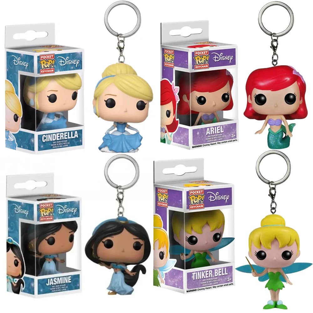 FUNKO Pop Disney Portachiavi Giocattolo, La Bella e la Bestia, Cenerentola, Tinker Bell, Ariel, Jasmine, Modellini in PVC da Collezione