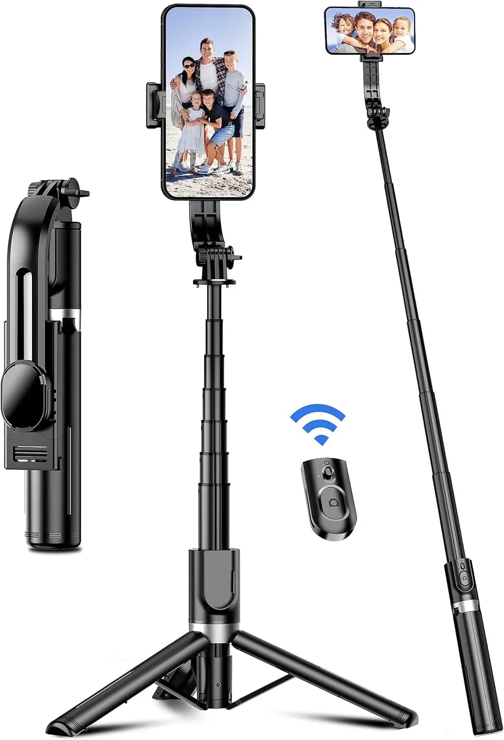 Bastone Selfie Estensibile in Alluminio da 41'' con Telecomando Wireless, Rotazione a 360° ° Rotazione, compatibile con iPhone e Android (Nero)