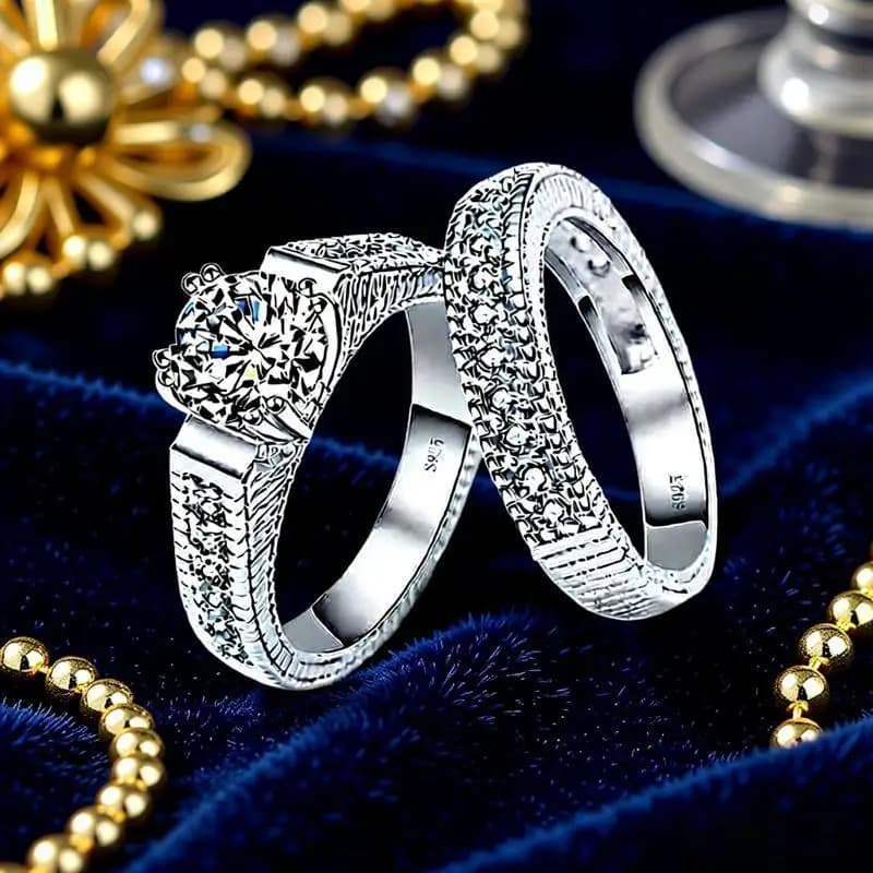 1 paio scintillante argento sterling 925 pieno zircone cubico coppia anelli per le donne uomini matrimonio festa di fidanzamento gioielli regalo accessorio