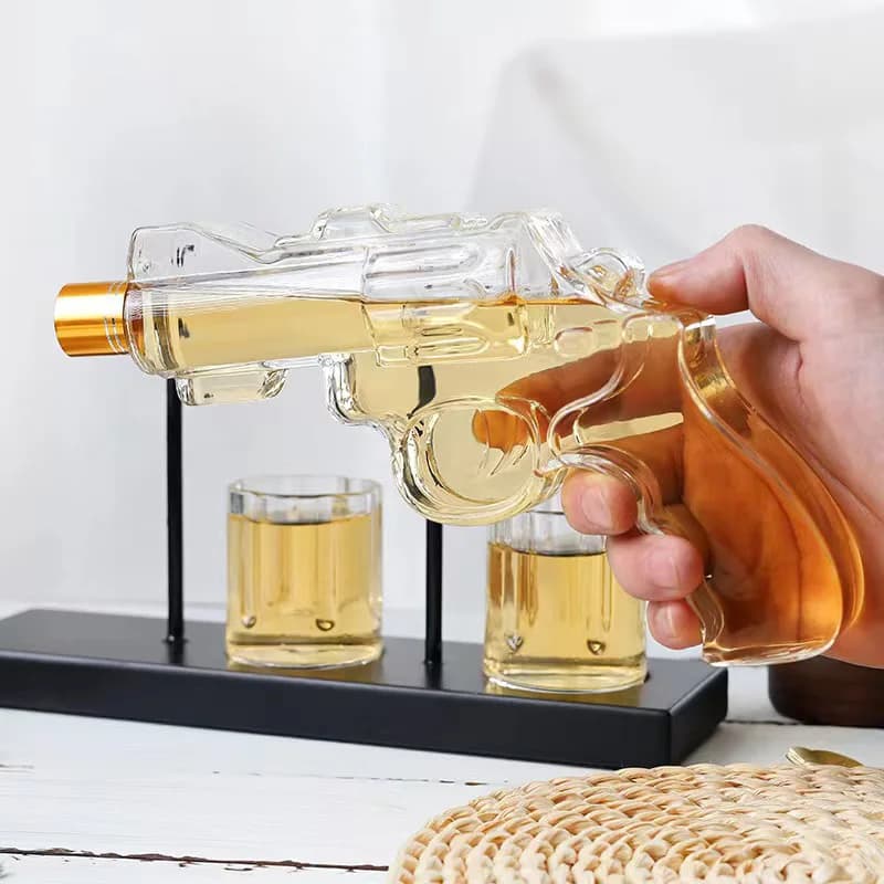 Set Decanter per Whisky a Forma di Pistola, Accessorio per Atmosfera da Bar per Cocktail Party, Bottiglia Creativa per Vino con Bicchierini