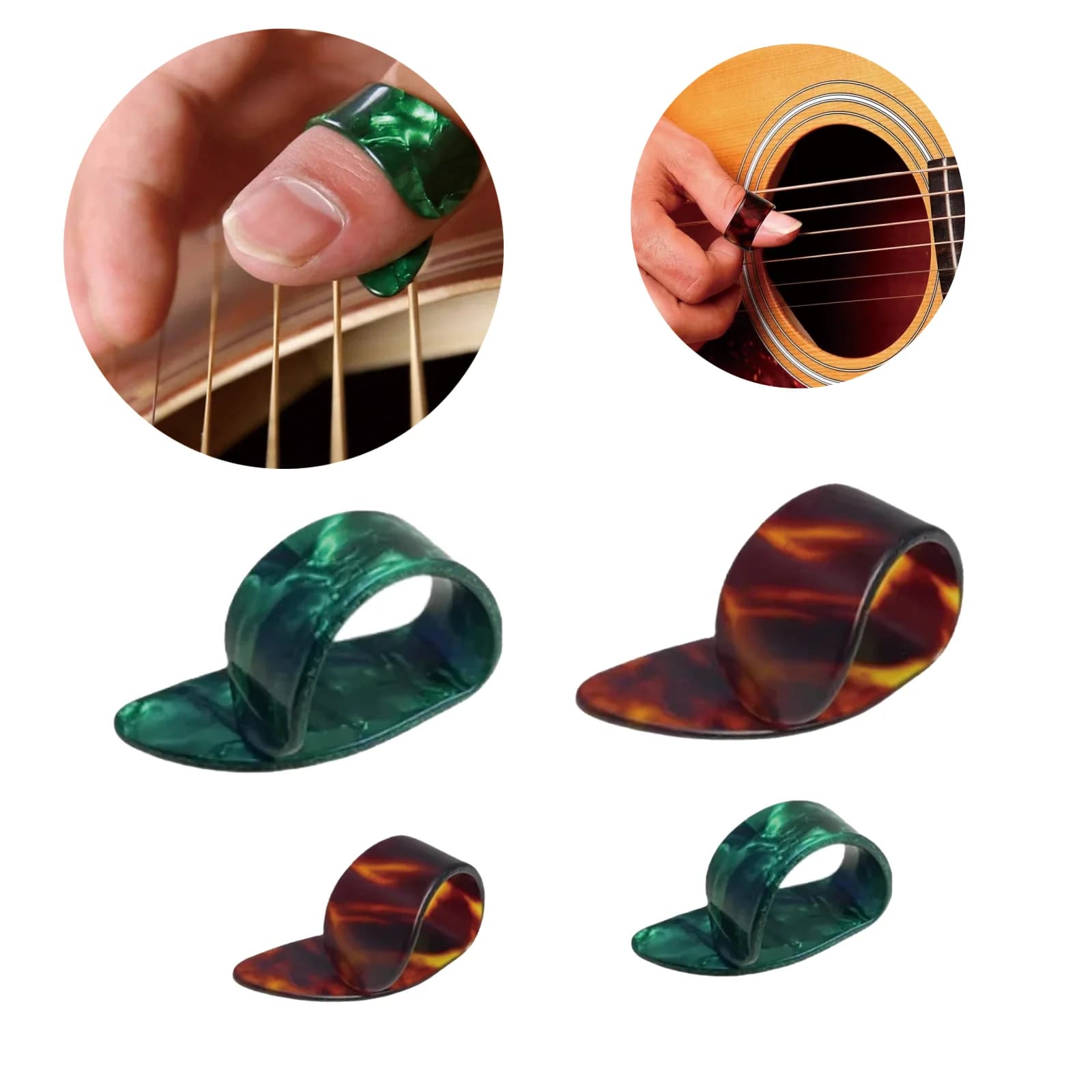 4Pcs Guitar Thumb Picks & Finger Picks,2 Colors Celluloid Flat Thumbpicks /Guitar Replacement Instrument Playing Accessories