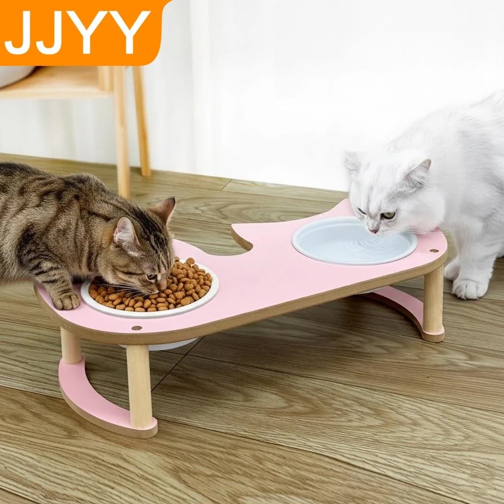 Double Bowl Cat Food Dish Ceramic Pet Supplies Slanted Dog Feeding Bowl Anti-Slip Design Durable Rice Bowl for Cats and Dogs