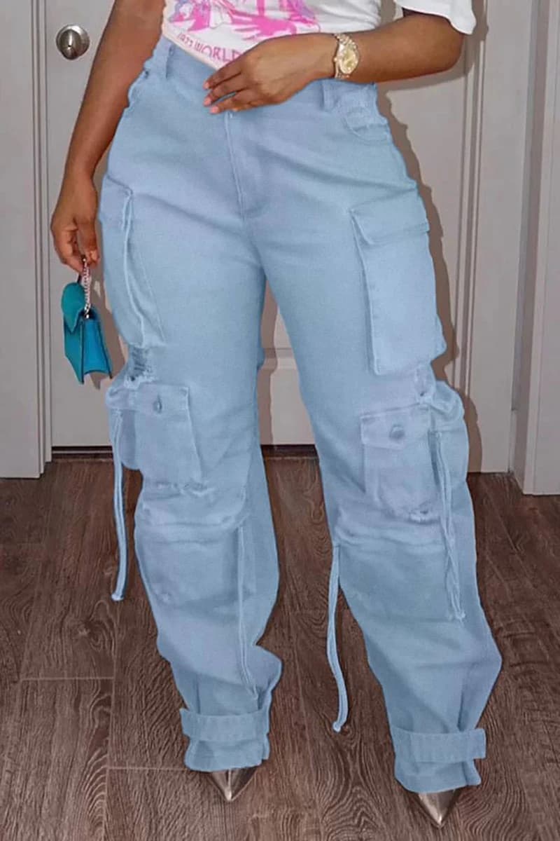 Jeans denim cargo size strong Pockets Bottoni Jeans fashion woman High waist pants Casual Streetwear Vintage hip-hop pants