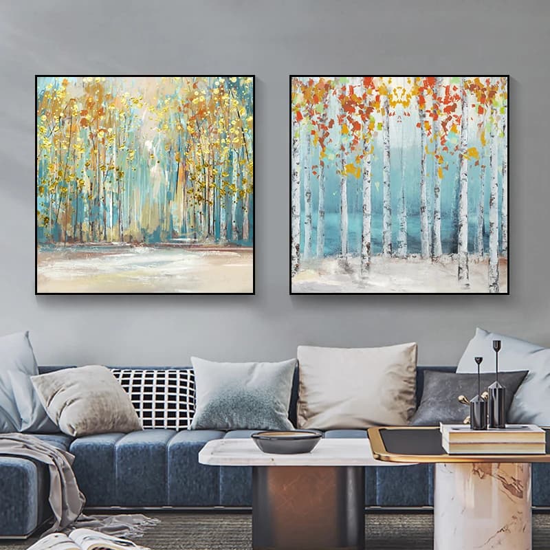 Abstract Birch Trees Canvas Painting With Gold Foil Nordic Posters And Prints Wall Art Picture For Living Room Home Decoration