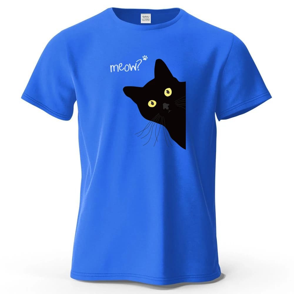 S-4XL 100% Cotton Meow Black Cat Funny Printing Men T-Shirts Cut Cartoon Tee Clothes Summer Streetwear Tops Short Sleeve T-shirt