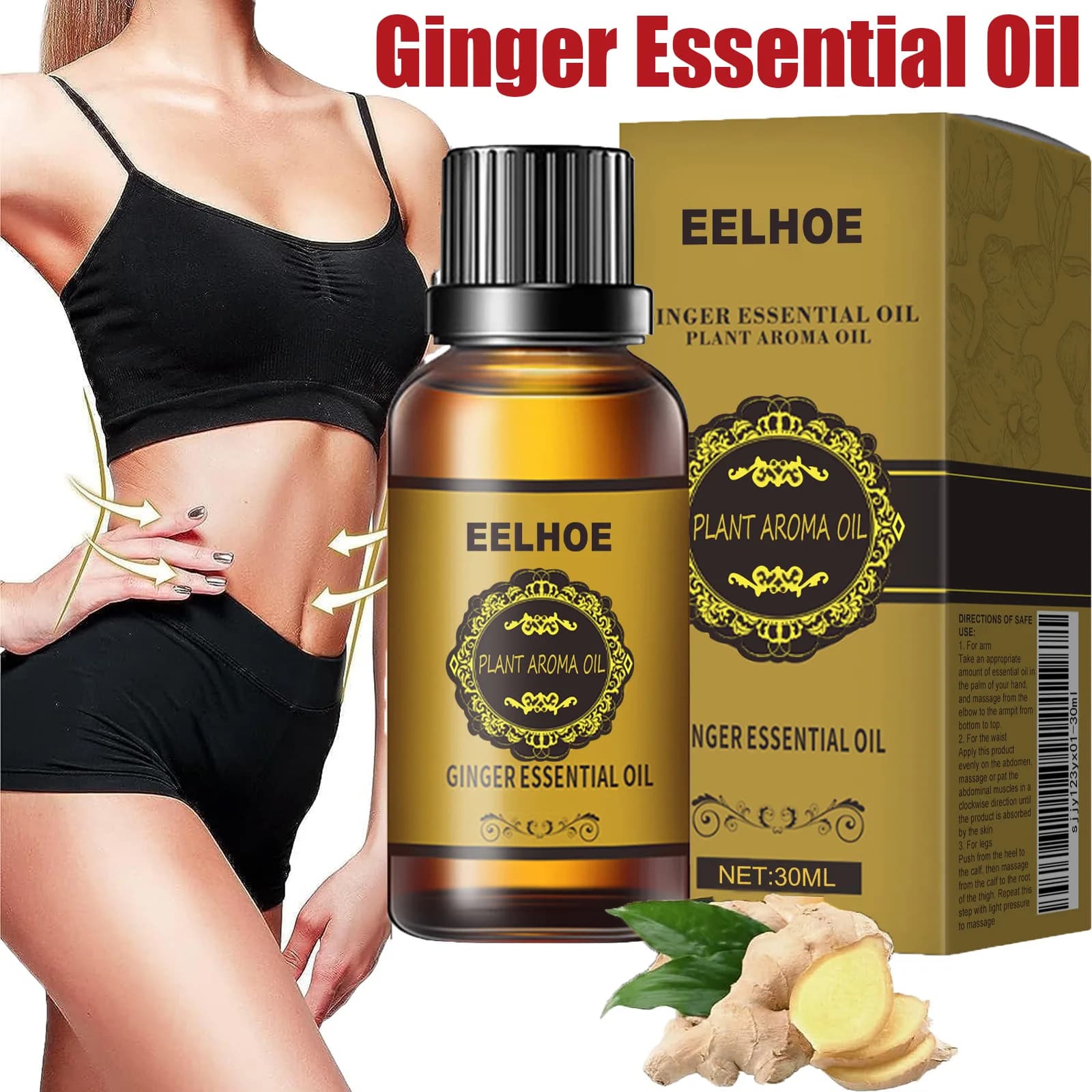 Olio Essenziale di Zenzero per Massaggi Dimagranti, Brucia Grassi Naturale, Anti-Cellulite, Cura di Vita, Braccia e Gambe, Promuove il Metabolismo, Olio Rassodante