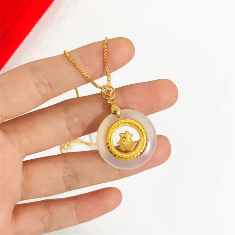 Gioielli di lusso in vero oro 24 carati rotanti Fuzi da donna au9999 collana con scatola di giada intarsiata in oro moda