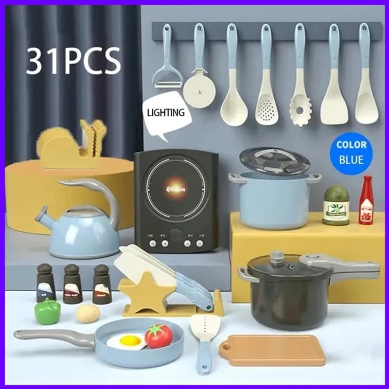 Set da Cucina per Bambini, Utensili Giocattolo, Set di Pentole e Padelle, Gioco di Simulazione con Alimenti da Tagliare