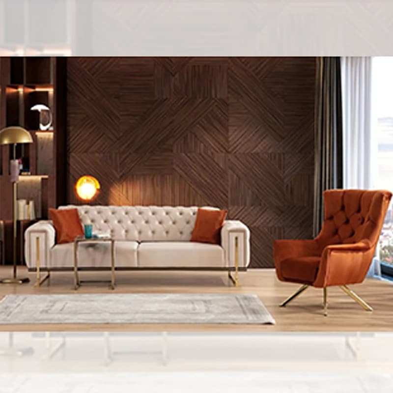 # Royal Style Modern Orange Color Sofa Italian Living Room Sofa American Home Furniture Fabric Sofa Set with Metal Legs