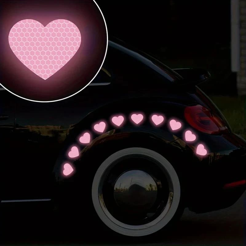 Adesivi riflettenti a forma di cuore per auto, utilizzati per la guida notturna in sicurezza, per paraurti e come decorazioni di avvertimento su caschi da moto.