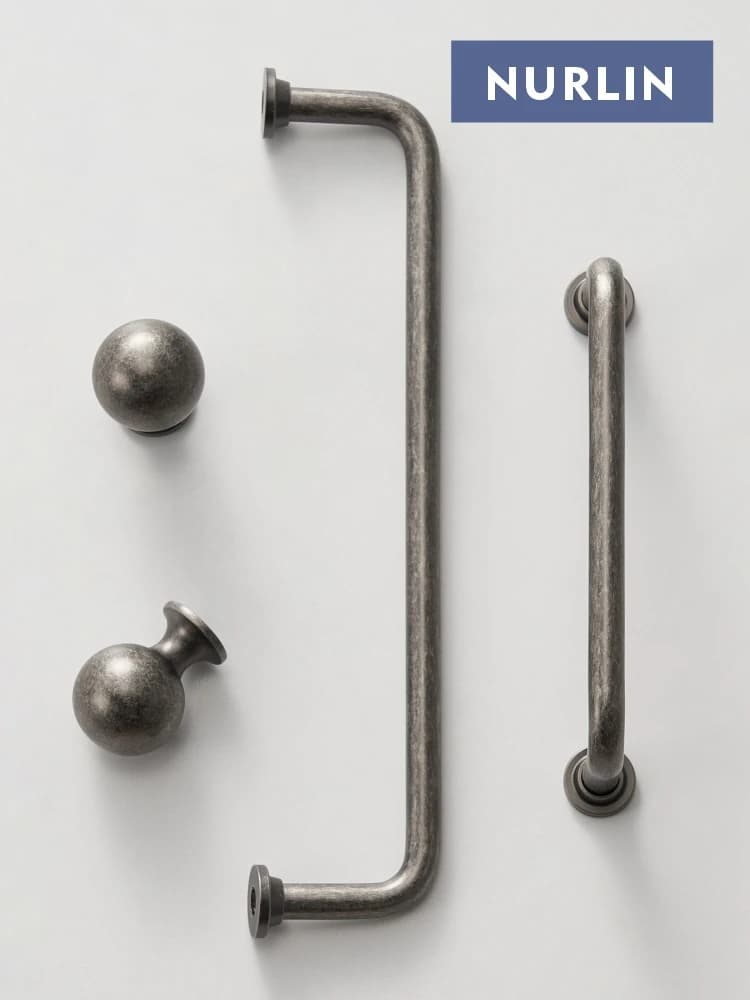 Nurlin Maniglia ad arco rotonda in ottone massiccio argento antico Manopole per armadio Porta guardaroba Maniglia in stile retrò