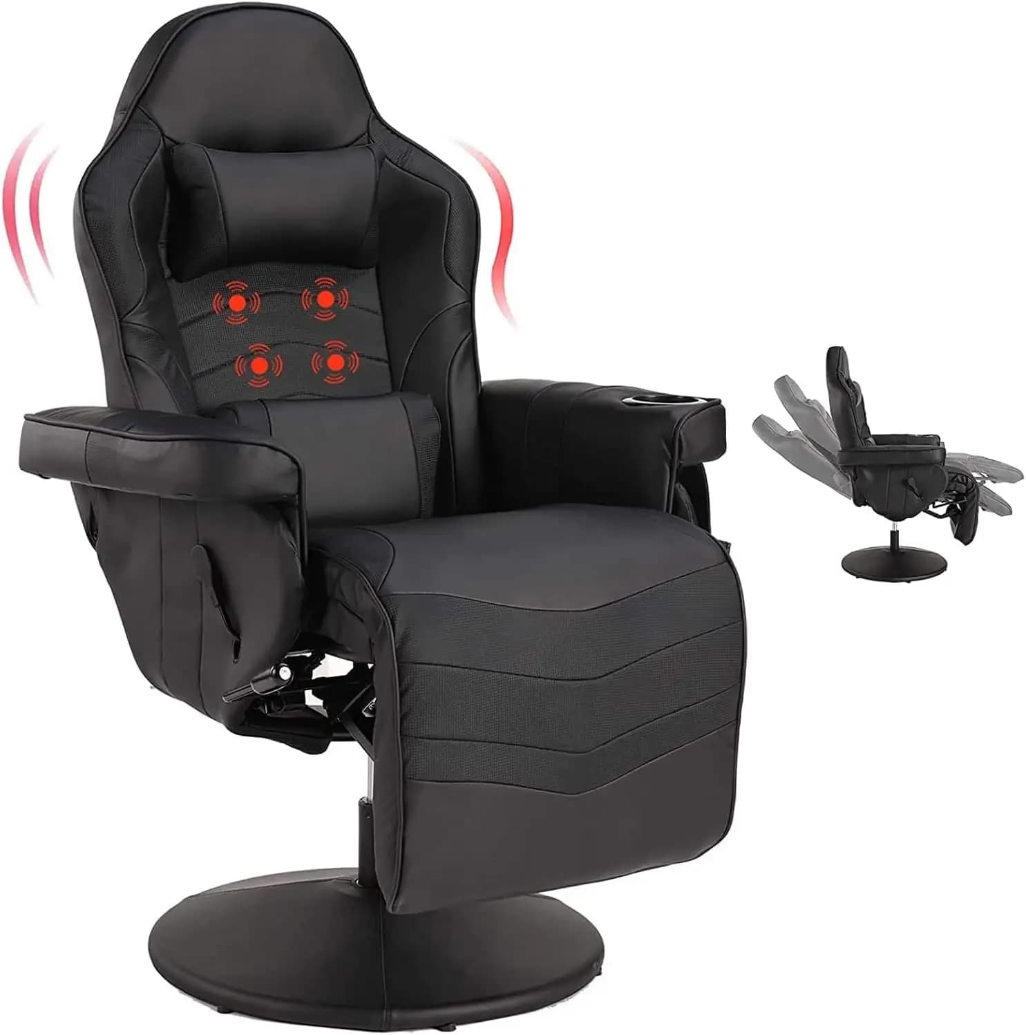 Poltrona reclinabile per videogiochi massaggianti - Schienale ergonomico e poltrona reclinabile girevole con regolazione dell'altezza del sedile - Schienale alto in pelle PU