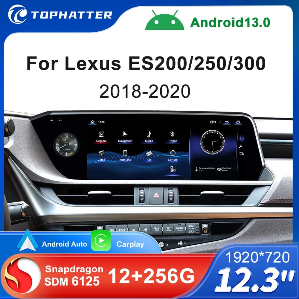 Autoradio per Lexus ES ES200 ES250 ES300 2018-2020, schermo multimediale da 12,3 pollici con Snapdragon 668S, Android 13, lettore video stereo DSP
