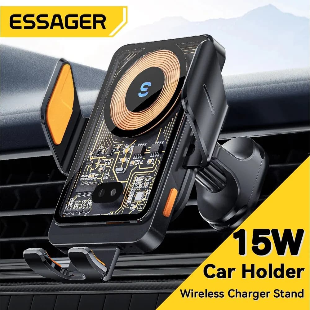Essager 15W Qi caricabatterie Wireless supporto per telefono da auto supporto per presa d'aria per iPhone supporto per telefono cellulare Samsung ricarica rapida