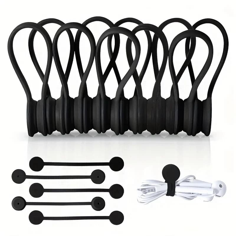 Clip per cavi magnetica da 10 pezzi - Fascette per cavi in silicone magnetico nero Fascette per cavi riutilizzabili per casa, cucina, ufficio