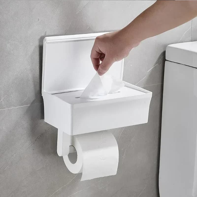 Scatola porta carta igienica adesiva domestica 2 in 1 con ripiano e scatola portaoggetti Scatola porta rotolo di carta igienica per montaggio a parete