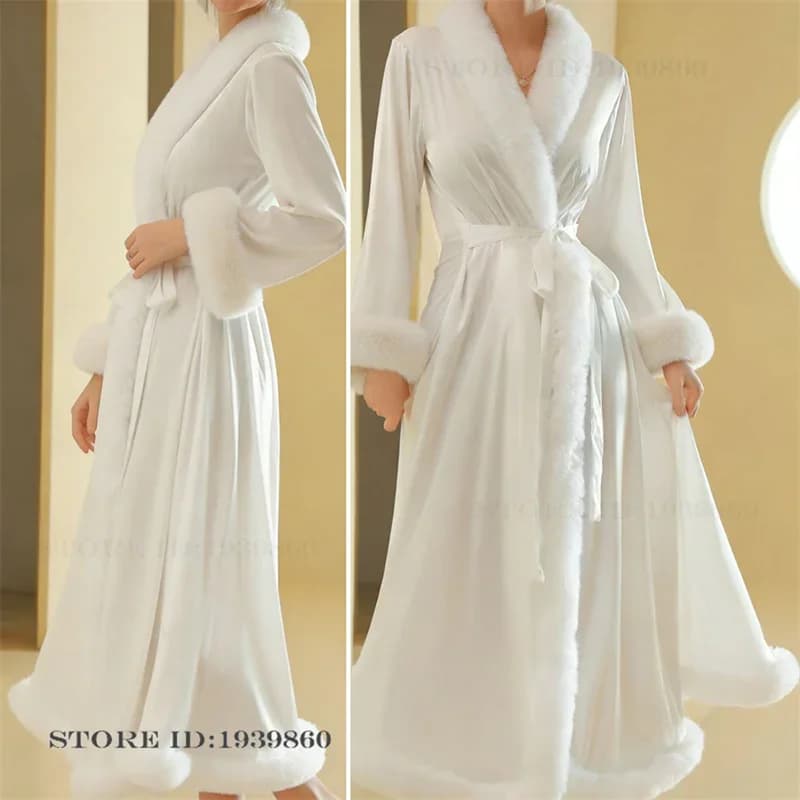 Luxury Elegant Bride Wedding Long Robe Dress Sexy Ice Silk Bathrobe Kimono Gown Homewear Loose Casual Sleepwear Nightgown Pajama
