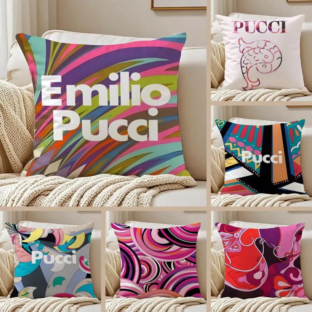 Luxury Vibrant E-Emilio P-Pucci Cushion Cover Pillowcase Anti-dustmite Invisible Zipper Short Plush Sofa Cushion