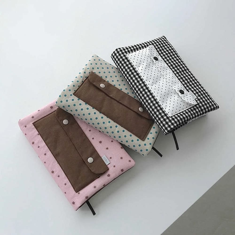 Cute Star Quilted Book Cover Polka Dot Cotton Notebook Sleeve Soft Padded Journal Protector Korean Pencil Case Diary Book Pouch