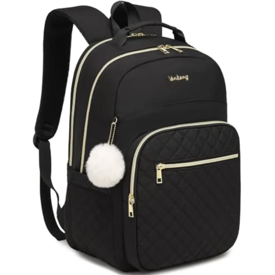 Laptop Backpack with Charging Hole for Women Girls Water Resistant Quilted Book Bag for Travel Work Teacher School Students