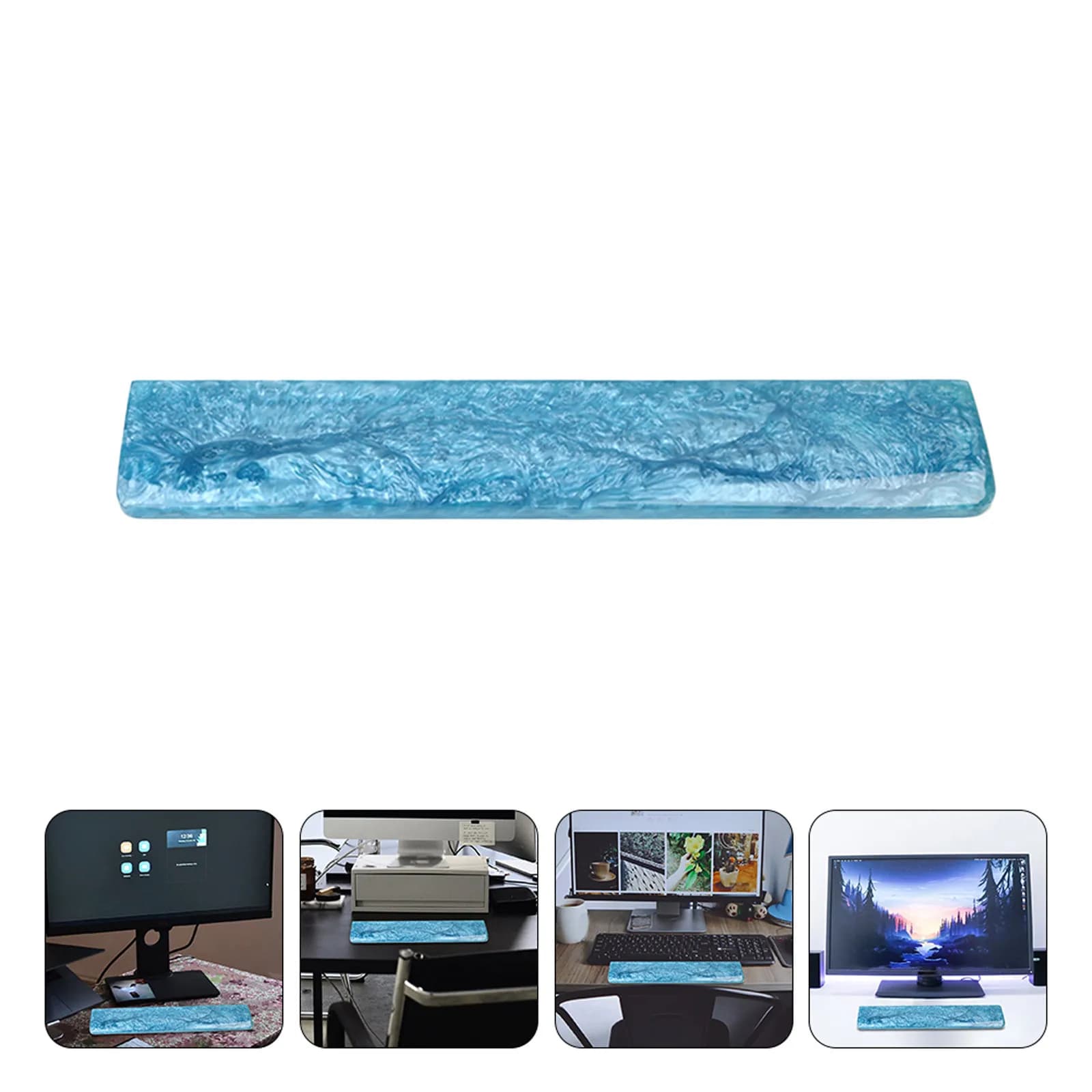 Poggiapolsi Ergonomico in Resina Epossidica Blu per Tastiera, Supporto Antifatica per Gaming e Lavoro