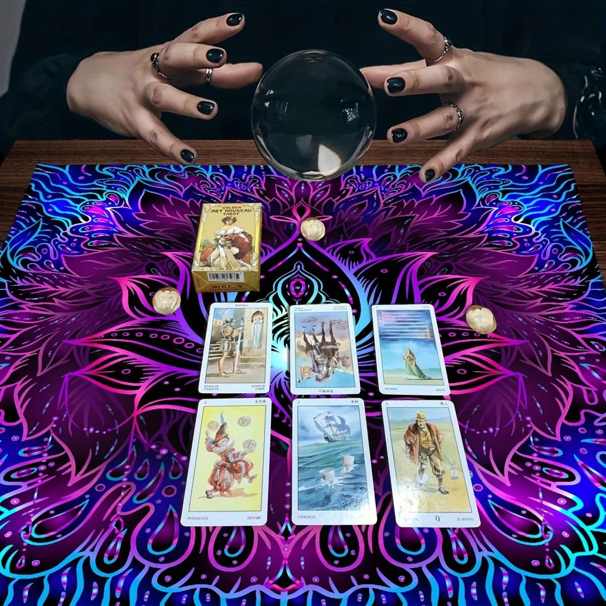 Tovaglia per carte dei tarocchi Mandala 1 pezzo, poliestere, tessuto a macchina, per decorazioni di stregoneria, tappetino per carte oracolo astrologia, decorazioni per giochi di carte