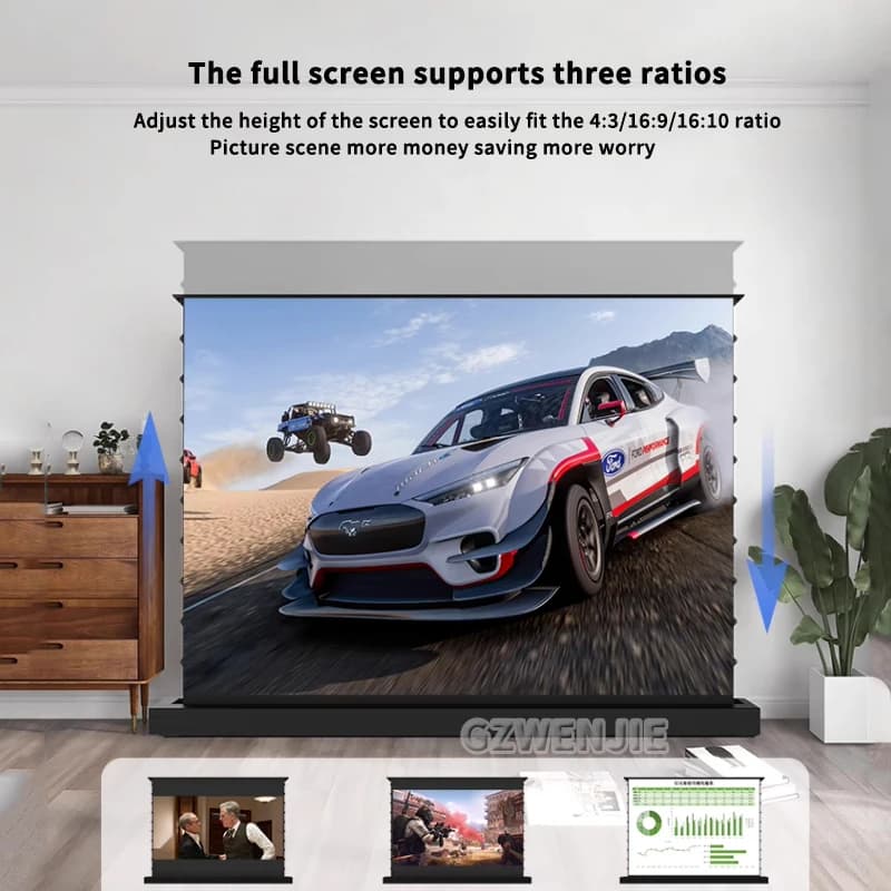Schermo per proiettore da pavimento motorizzato elettrico per cinema 8K di fascia alta con rilevamento del corpo a LED illuminato e controllo intelligente