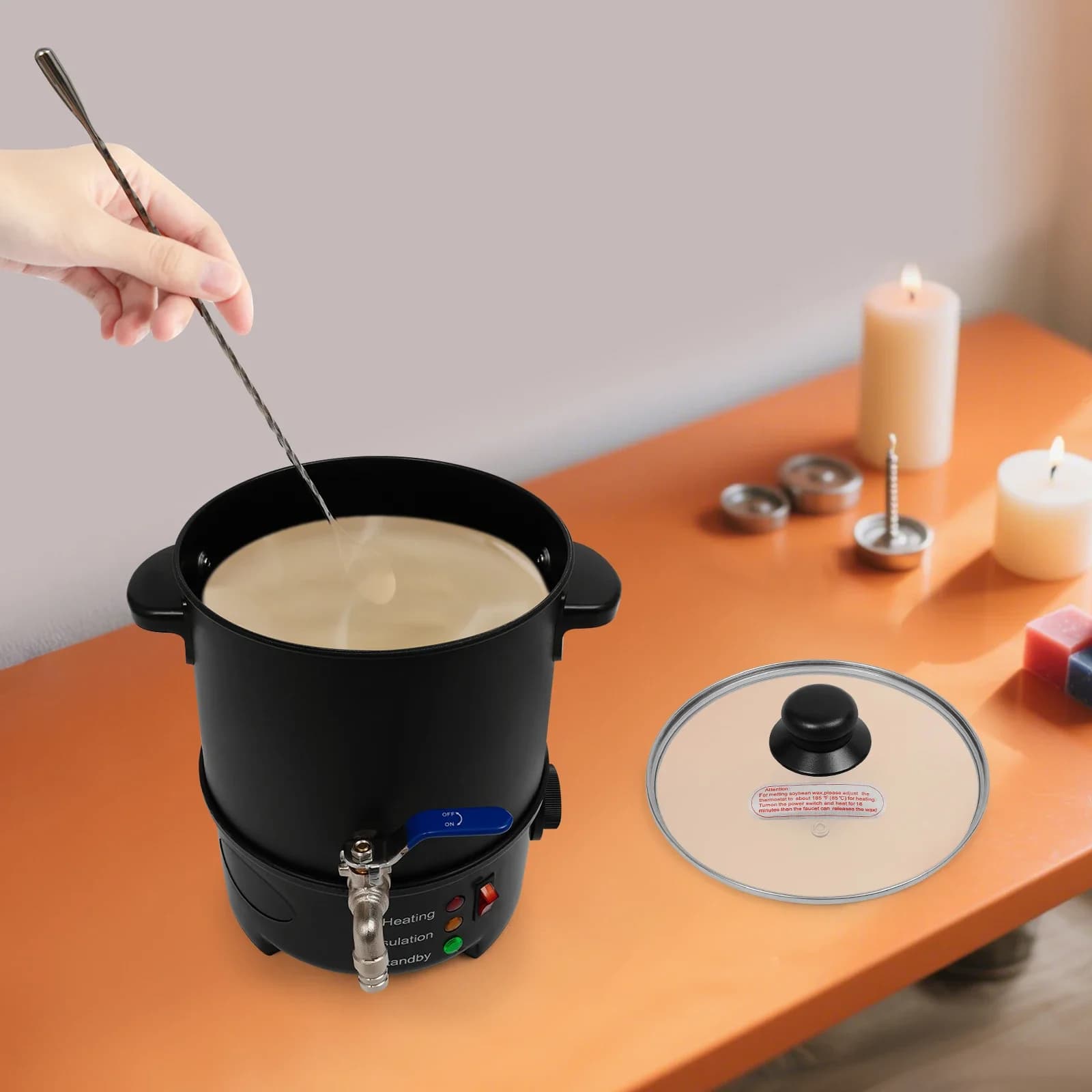 Fonditore elettrico per cera da 4 litri, vaso per fusione della cera da 600 W 120 V, vaso per fusione della cera con controllo della temperatura, per realizzare candele (nero)