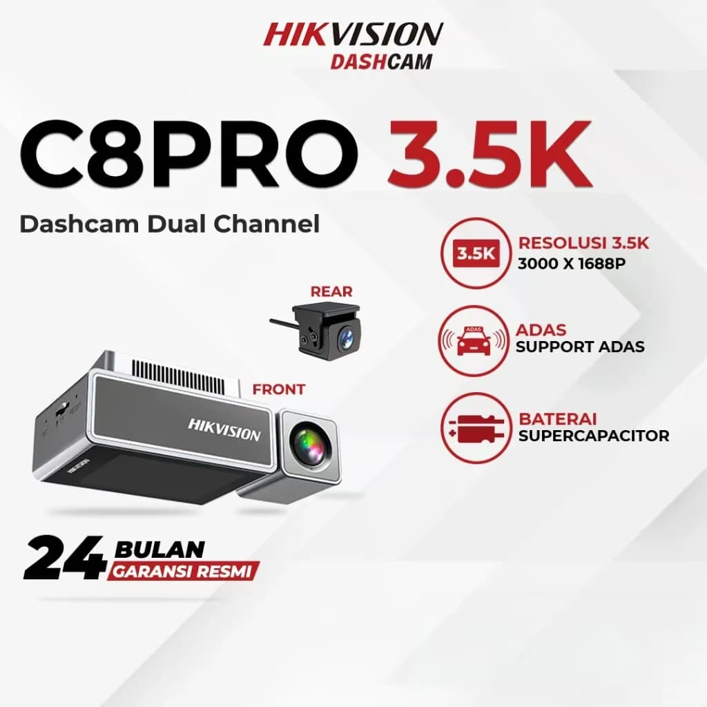 Hikvision C8Pro Dash Cam Front and Dual Channel Rear, Ultra HD 3.5K Recording, Superior Night Vision, Intelligent Voice Control, Parking Function