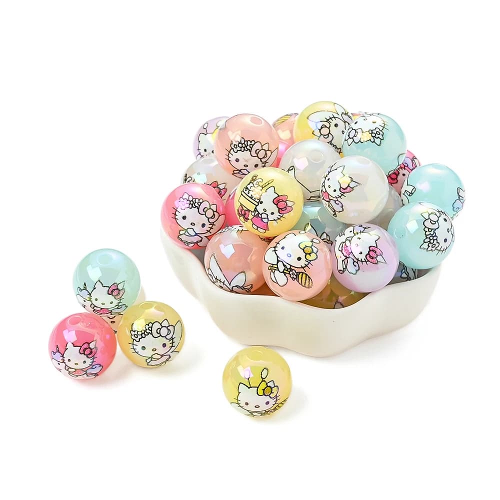 10 pezzi di perline acriliche colorate di Sanrio Hello Kitty, perline rotonde alla moda per la creazione di gioielli, clip per ciucci fai da te, portachiavi