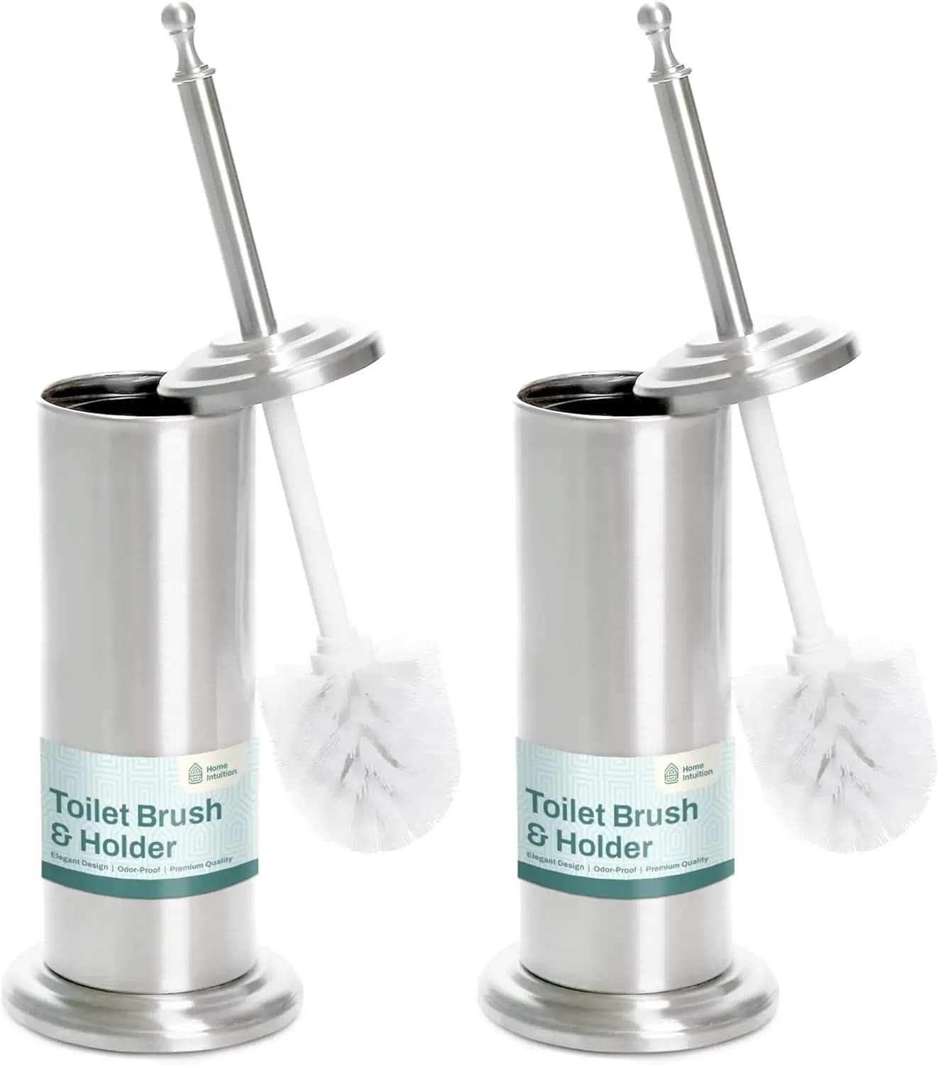 Set di 2 Spazzole per WC Moderne in Acciaio Inox con Supporto, Spazzola per Pulizia del Gabinetto con Porta Spazzola