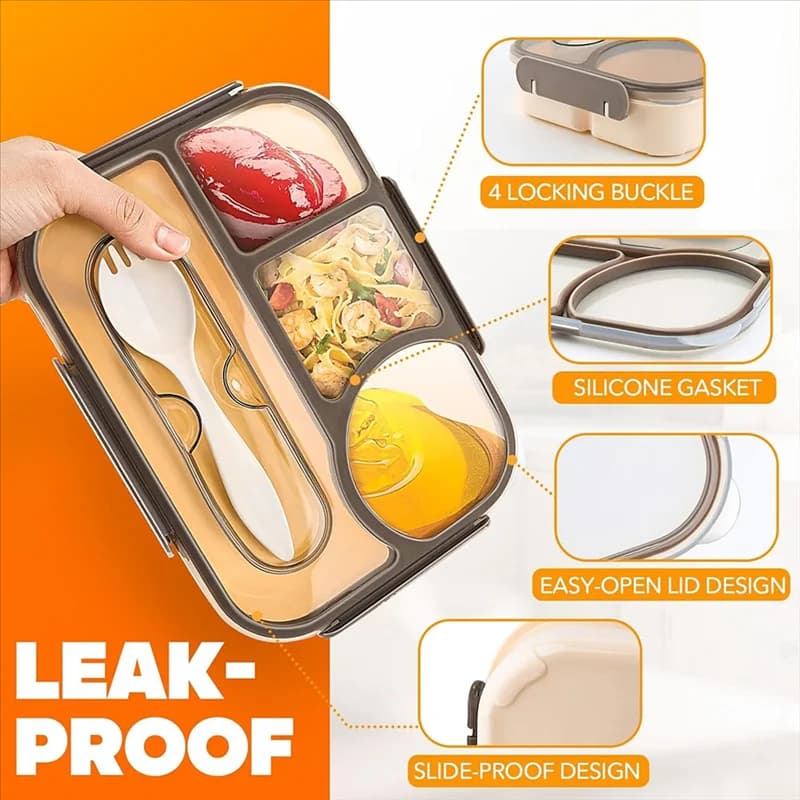 ABUI-Scatola per il pranzo con utensili, Bento Box per adulti, lavabile in lavastoviglie a 4 scomparti, a prova di caduta, per bambini, set di contenitori per il pranzo