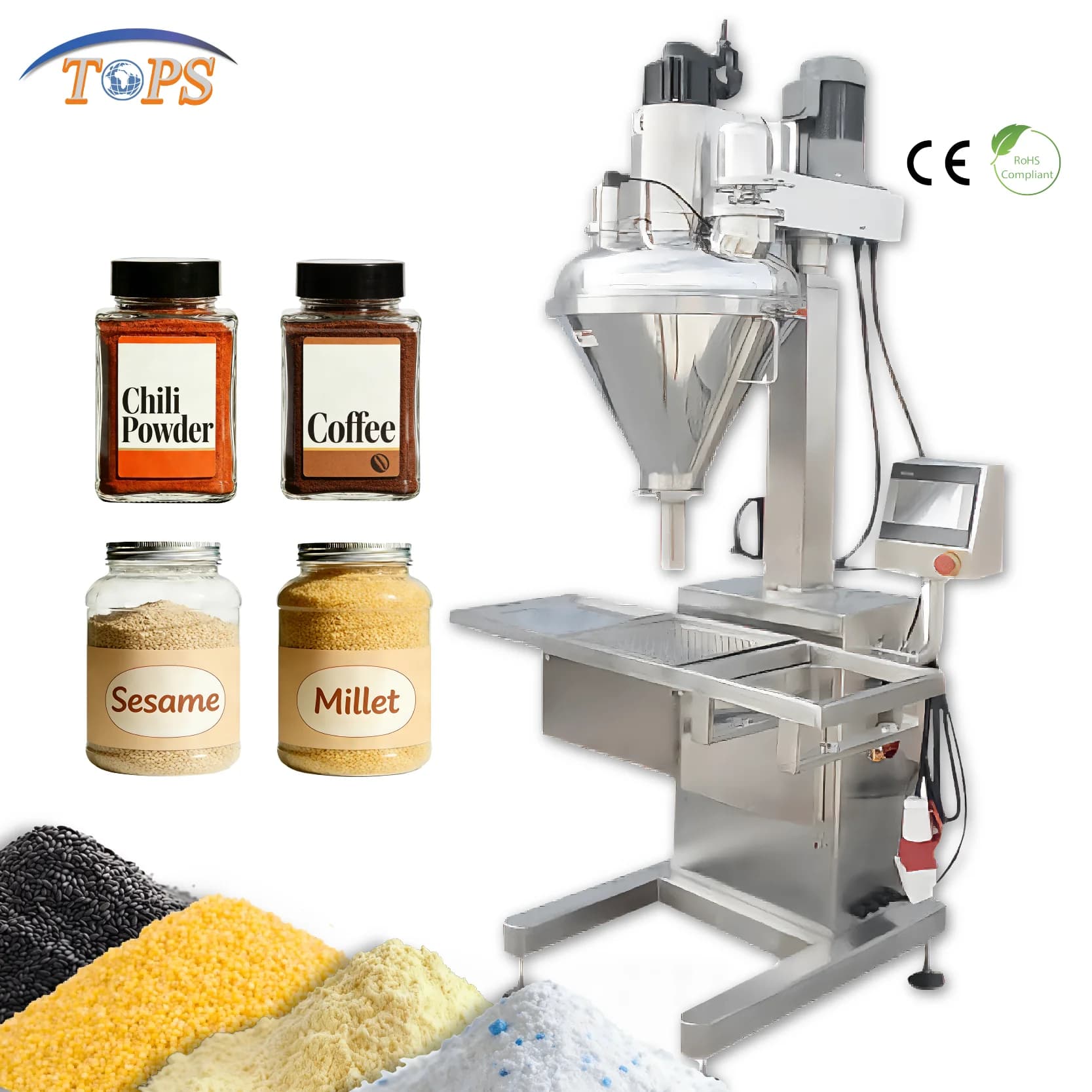 Semi-automatic cochlear filling machine with servo drive Filling powder for spices and protein Vertical auger filling machine