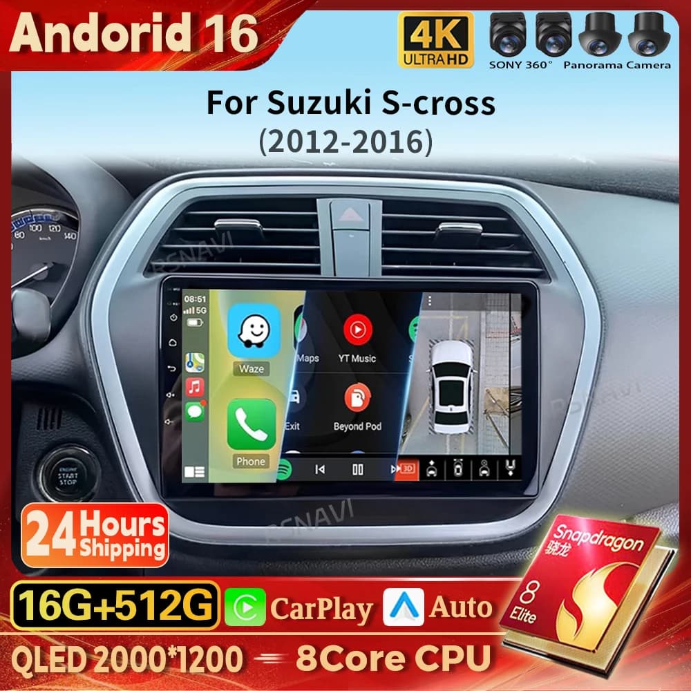 Android 15 Carplay Auto 2K Schermo Autoradio Lettore Video Multimediale Per Suzuki SX4 2 S-Cross 2012 - 2016 Autoradio Snapdragon