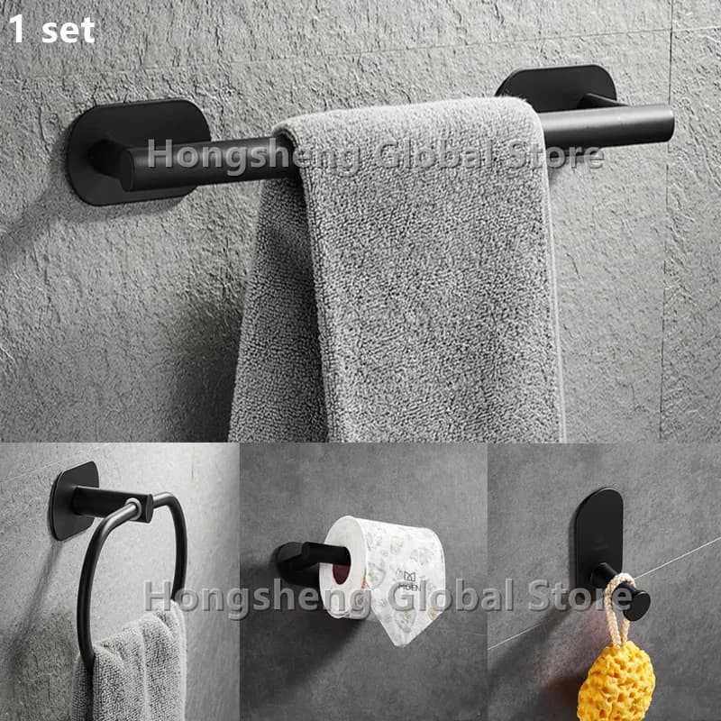Set di accessori da bagno autoadesivi porta carta igienica senza trapano Porta asciugamani in acciaio inossidabile 304 Anello per binario Anello per accappatoio