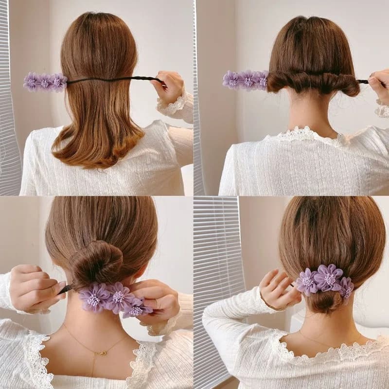 Elegant Shell Bead Lazy Bigodino for Hair Arco Barrettes Handmade for Braided Hair Vintage Woman Flower Hair Tools DIY Scrunchies