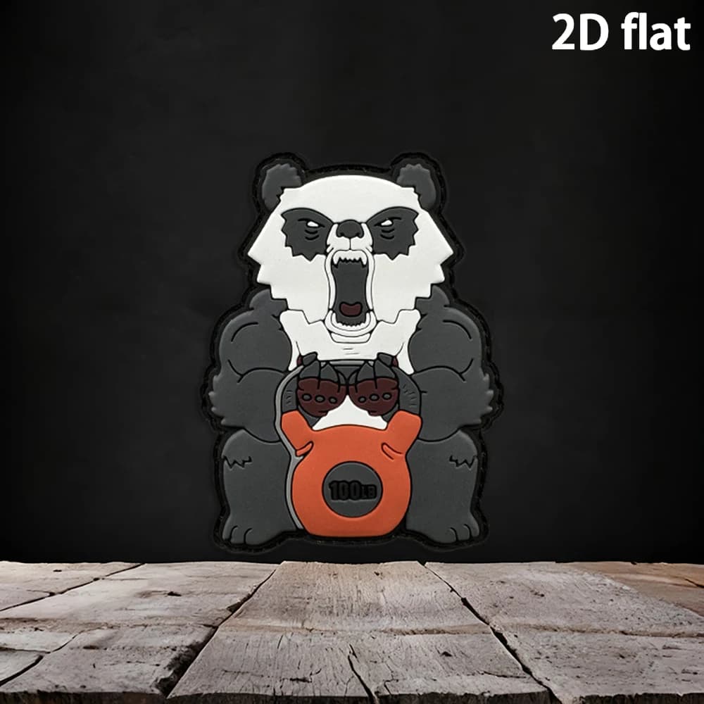 Available in 1pc/2pcs/3pcs options. Fitness and muscle training kettlebell luminous panda PVC rubber patch. Comes with matching rough-surface embossed special-shaped full-cover edge-locking patch, suitable for outdoor tactical backpacks, work vests, sports hats, and decorative patches