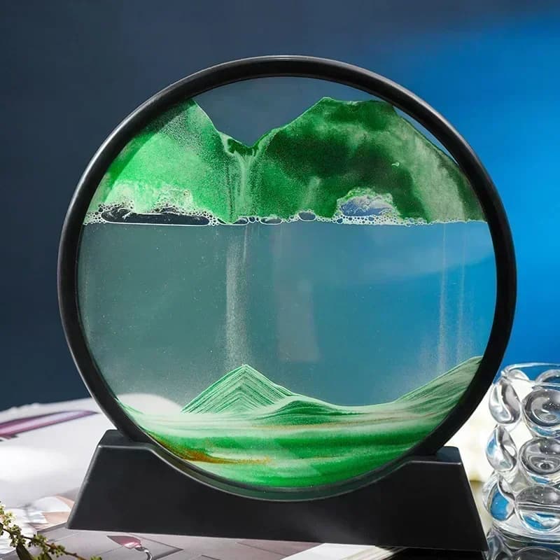 Quadro 3D con Sabbia in Movimento, Paesaggio Marino in Vetro Rotondo, Clessidra con Sabbia Fluida, Decorazione per Ufficio e Casa, Regalo