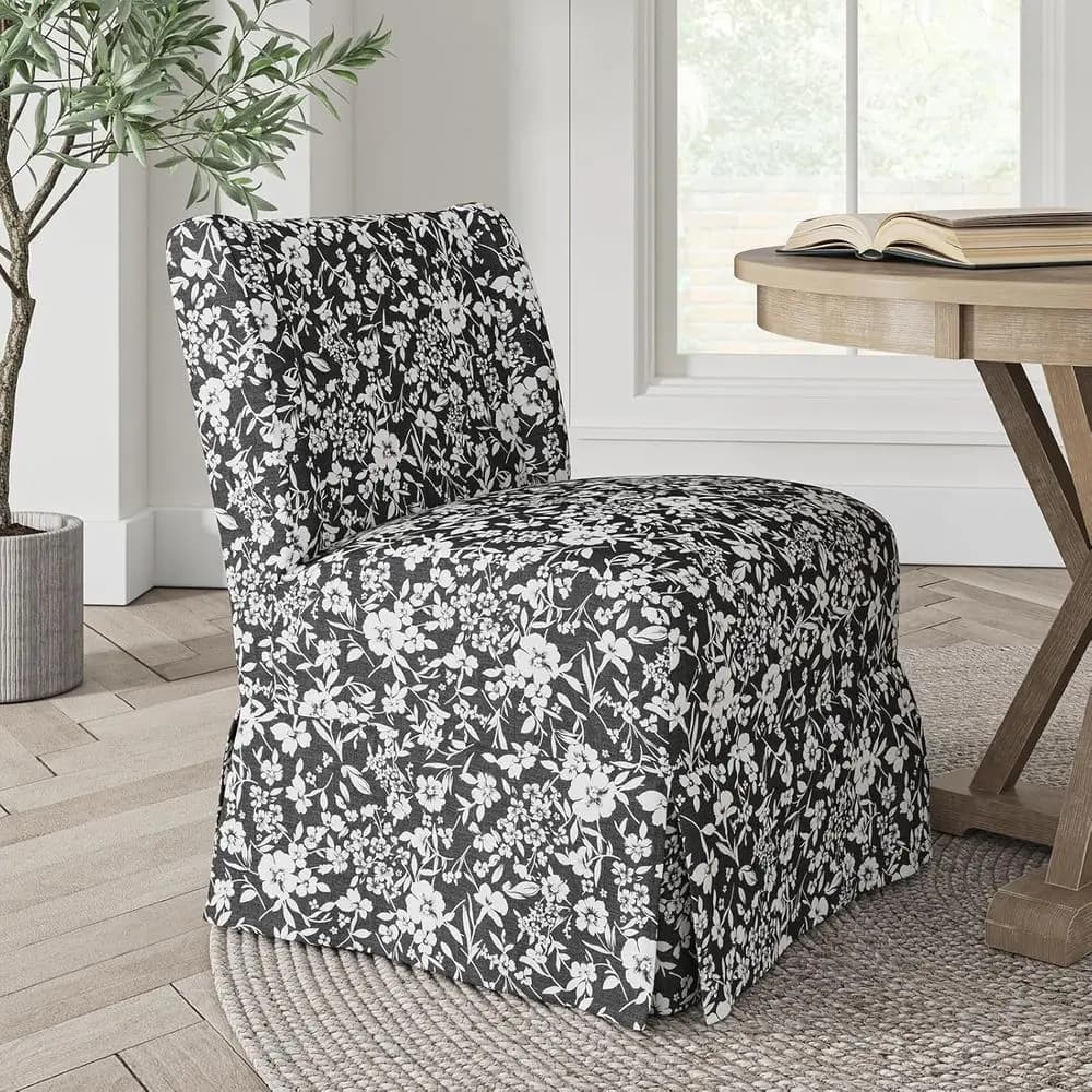 Transitional Style Armchair with Floral Coating Washable for Living and Dining Room, Black