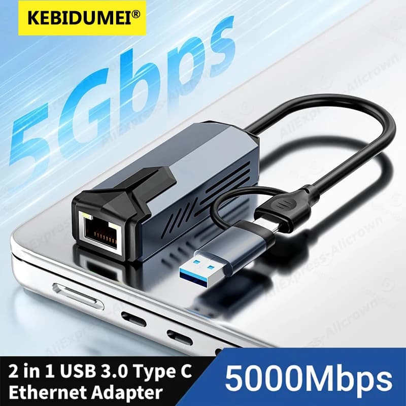 Adattatore di Rete USB Cablato 5Gbps, Convertitore Ethernet LAN da USB/Type-C a RJ45 per Laptop Win11, Supporta 5G/2.5G/1G