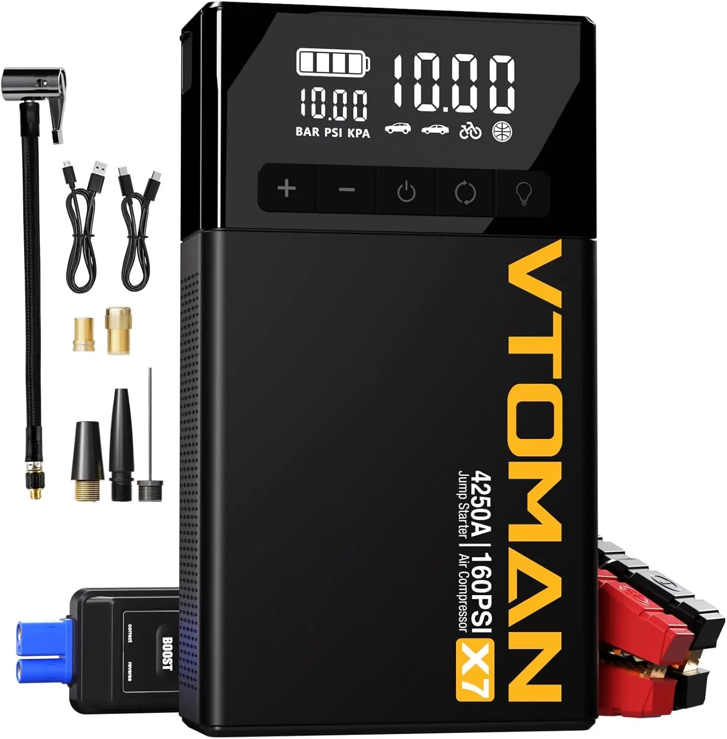 Avviatore di emergenza 4250A con compressore d'aria 160PSI, pacchetto booster portatile per auto e SUV, gonfiatore di pneumatici incluso