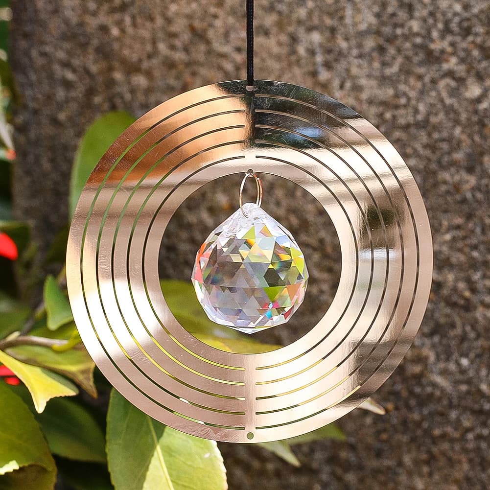 Palla illuminata Mulino a vento Suncatcher Cerchio metallico Banderuola Ciondoli per tende di cristallo Repellenti per uccelli da giardino Decorazioni pendenti