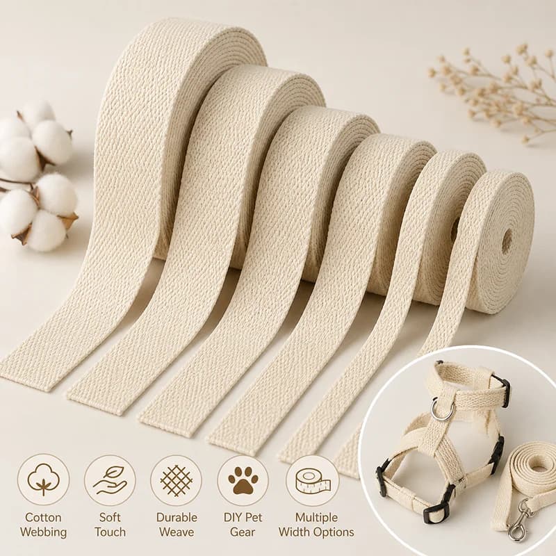 Nastro in Tessuto di Cotone Poliestere Beige da 10 Metri, 20-50mm, per Collari, Guinzagli, Pettorine e Cinghie di Sicurezza per Cani