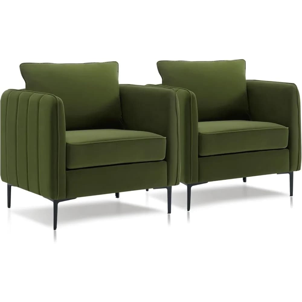 Set di 2 Poltrone in Velluto, Sedia Imbottita Moderna, Comoda Poltrona con Cuscino Spesso e Gambe in Metallo, Personalizzabile