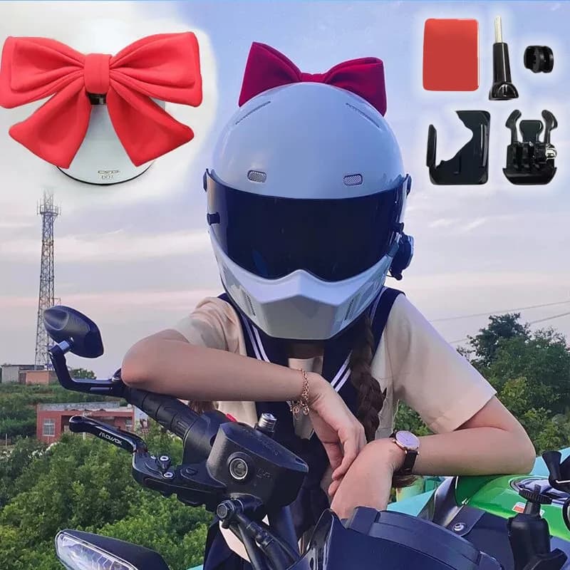 Casco da moto alla moda con decorazione a fiocco a sgancio rapido, decorazione in cotone a forma di fiocco per casco da bici elettrica, per ragazze e donne